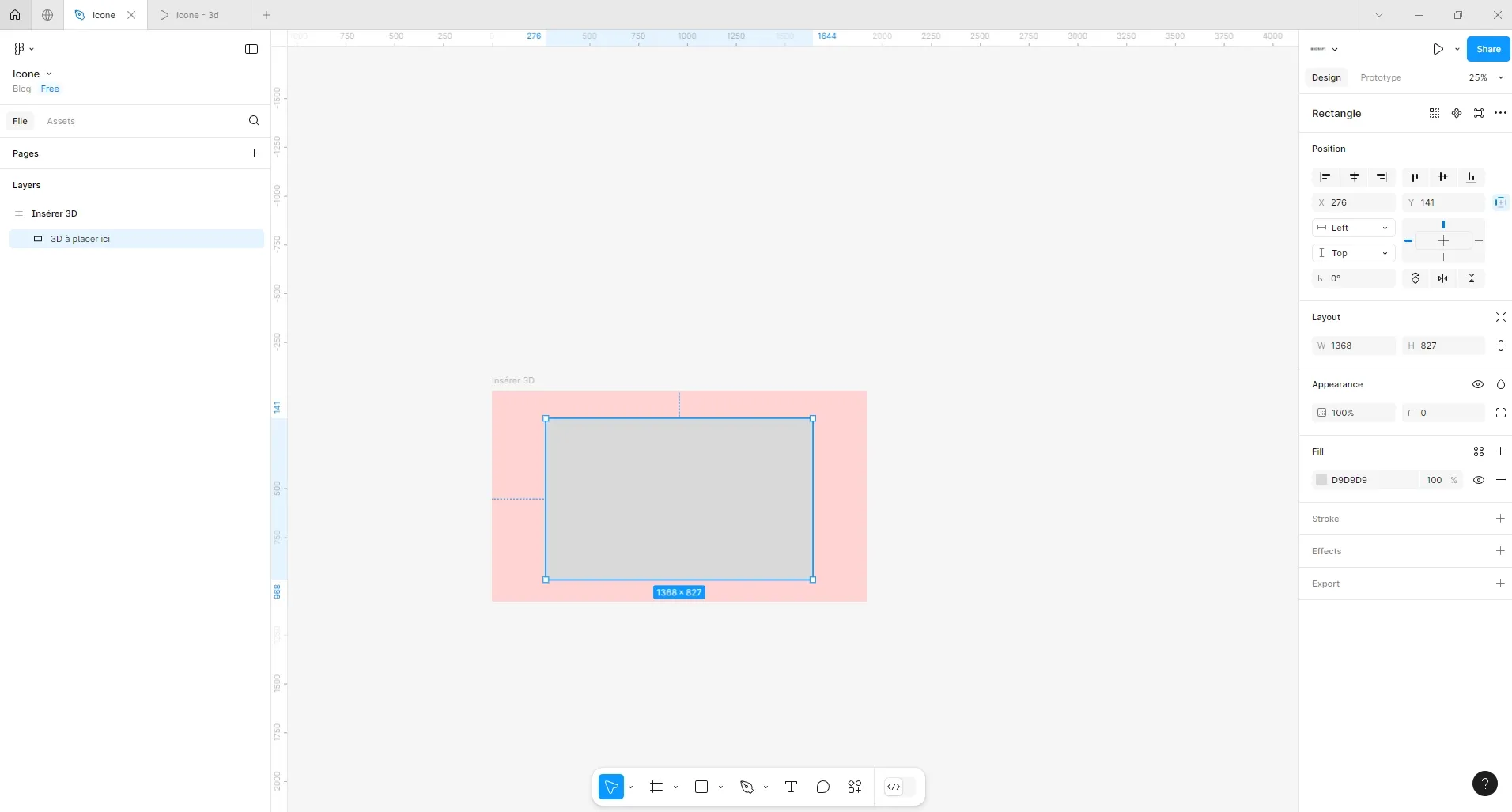 Dans Figma, créez une nouvelle frame à l'endroit où vous souhaitez insérer l’objet 3D