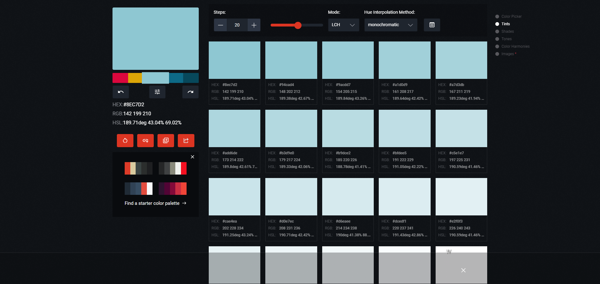 Fonctionnalités principales de Color Palette Builder