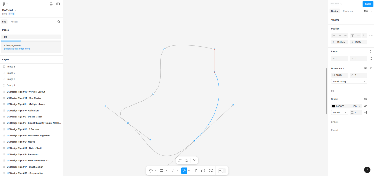 Manipuler les courbes dans Figma