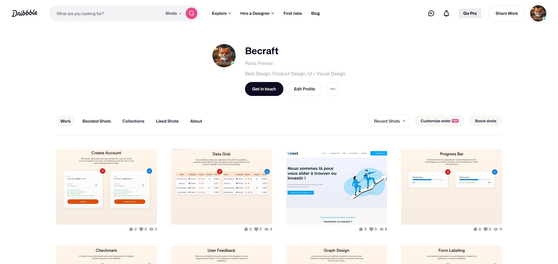 Notre petit portfolio sur Dribbble.